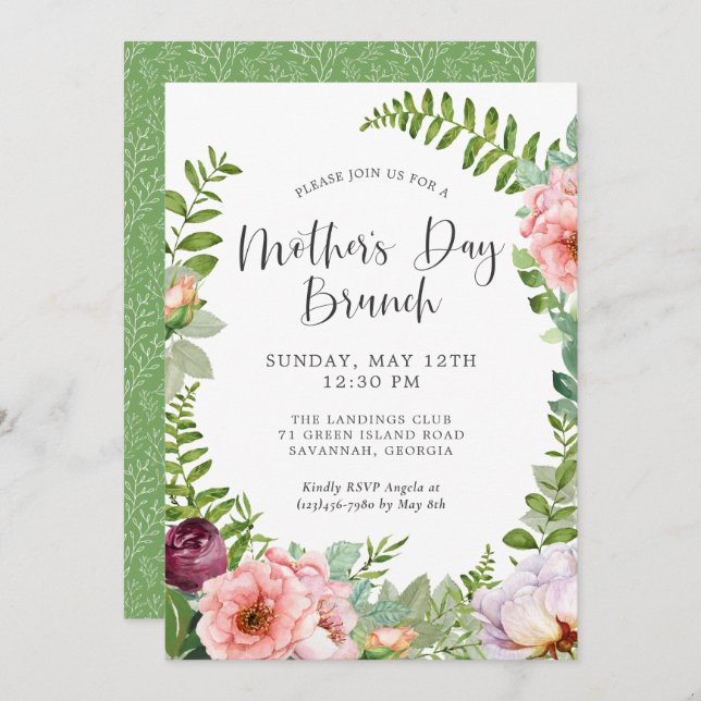 Fantasy Floral Woodland Muttertag Brunch Einladung (Vorne/Hinten)