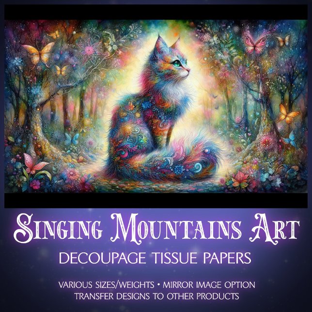 Fantasy Floral Woodland Wonder Cat Decoupage  Seidenpapier (Von Creator hochgeladen)