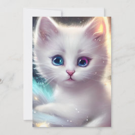 Fantasy Fluffy White Cat Feiertagskarte