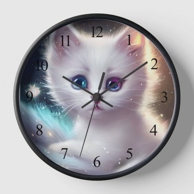 Fantasy Fluffy White Cat Uhr (Vorderseite)