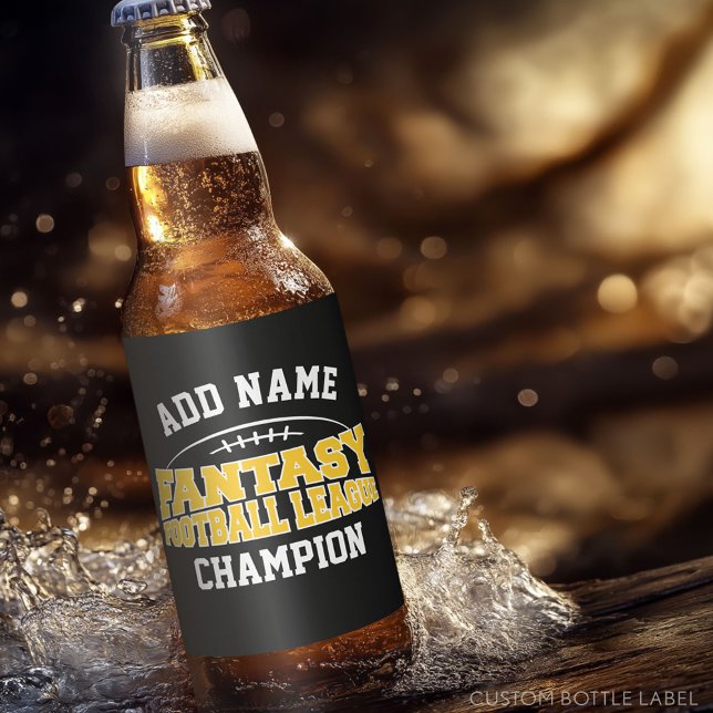Fantasy Football Champion - Black and Yellow Gold Bierflaschenetikett (Custom Party Beer Label)