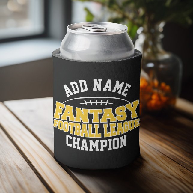 Fantasy Football Champion - Black and Yellow Gold Dosenkühler (Personalized Can Cooler - add Your Name or Other Custom Text)