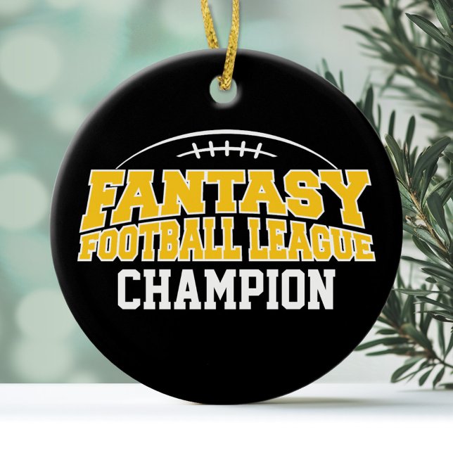 Fantasy Football Champion - Black and Yellow Gold Keramik Ornament (Personalized Christmas Ornament - Fantasy Football League)