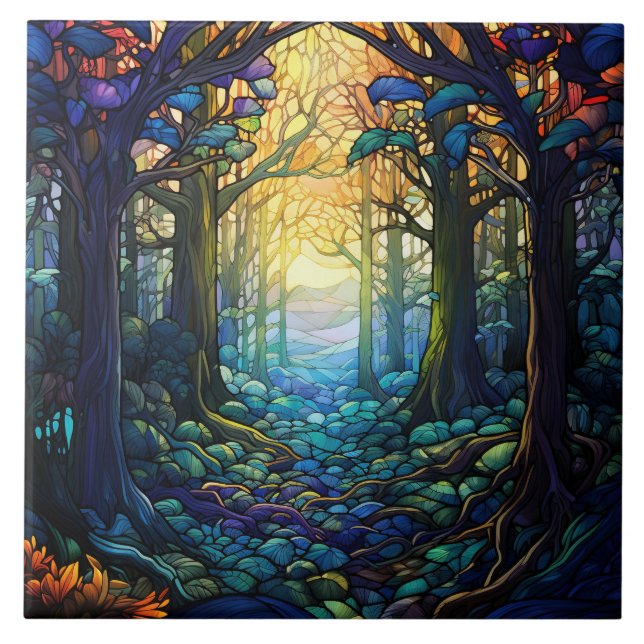 Fantasy Forest Buntglas  Fliese (Vorderseite)