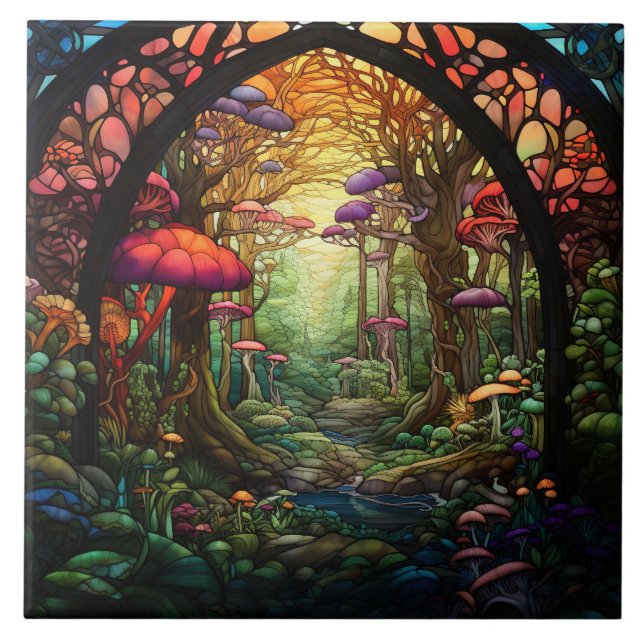 Fantasy Forest Buntglas  Fliese (Vorderseite)