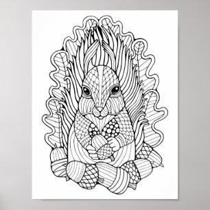 Fantasy Forest Eichhörnchen Acorns Farbgestaltung Poster