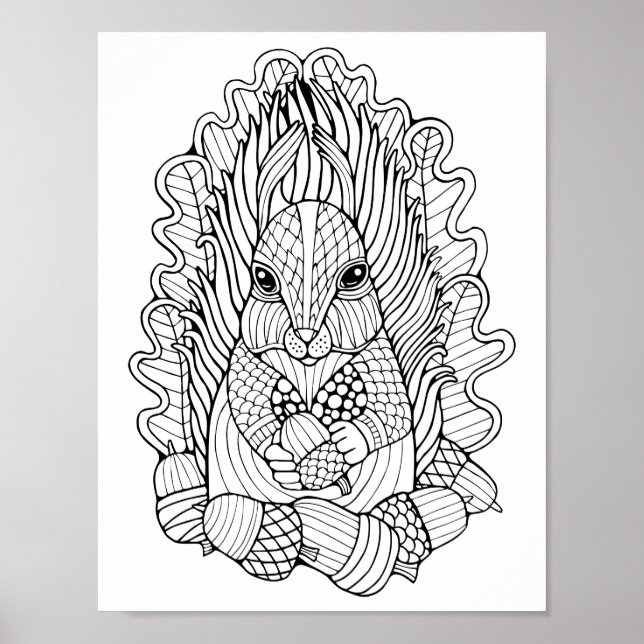 Fantasy Forest Eichhörnchen Acorns Farbgestaltung  Poster (Vorne)