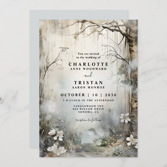Fantasy Forest Mist Wedding Einladung (Vorne/Hinten)
