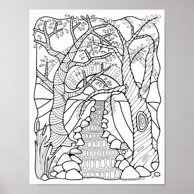 Fantasy Forest River Coloring Poster (Vorne)