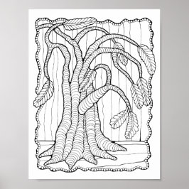 Fantasy Forest Tree Bead Border Coloring Page Art Poster