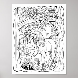 Fantasy Forest Unicorn Farbenspiel Kunst, Dichtung Poster