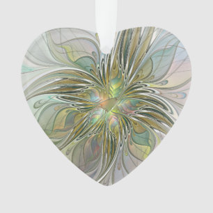 Fantasy Fraktal Blume mit Goldenen Herzen Ornament