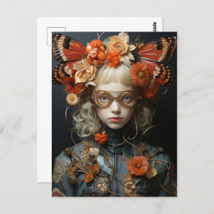 Fantasy-Frau mit Orange Butterfliegen Postkarte