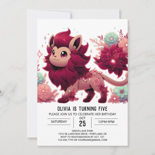 Fantasy Fun Lion Digital Geburtstag Einladung (Vorderseite)