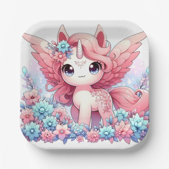 Fantasy Fun Unicorn Kinderdusche Pappteller (Vorderseite)