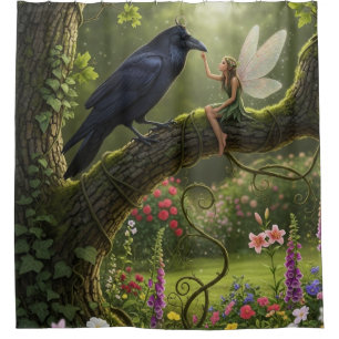 Fantasy Garden Fairy Raven Duschvorhang