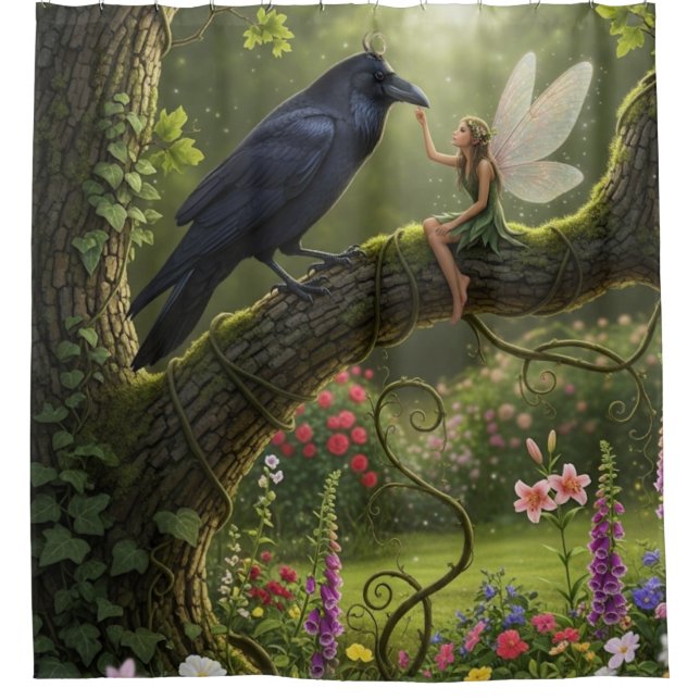 Fantasy Garden Fairy Raven Duschvorhang (Vorderseite)