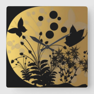 Fantasy Garden Silhouette Wall Clock Quadratische Wanduhr