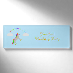 Fantasy Geburtstag Einhorn Regenbogen und Wolken B Namenschild