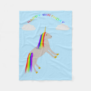 Fantasy Geburtstag Einhorn Regenbogen und Wolken Fleecedecke
