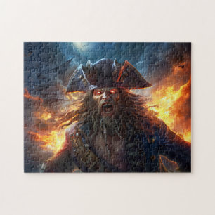 Fantasy-Gemälde Flammender Pirat in einer Kampfsze Puzzle