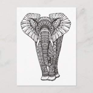 Fantasy Gemustert Elephant Doodle Postkarte
