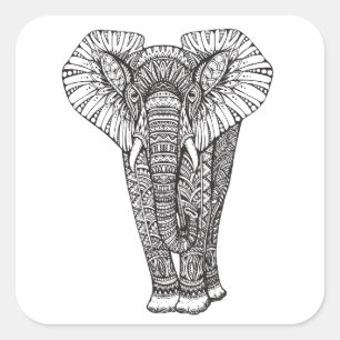 Fantasy Gemustert Elephant Doodle Quadratischer Aufkleber