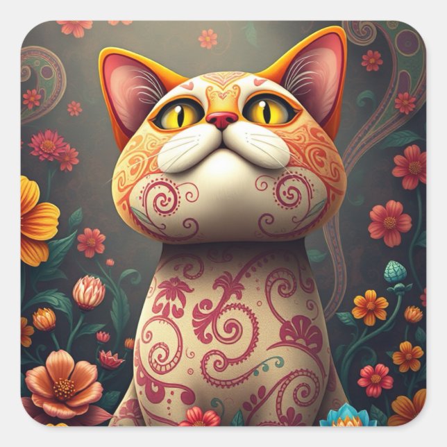 Fantasy Gemustert Fun Cat Stickers (Vorderseite)