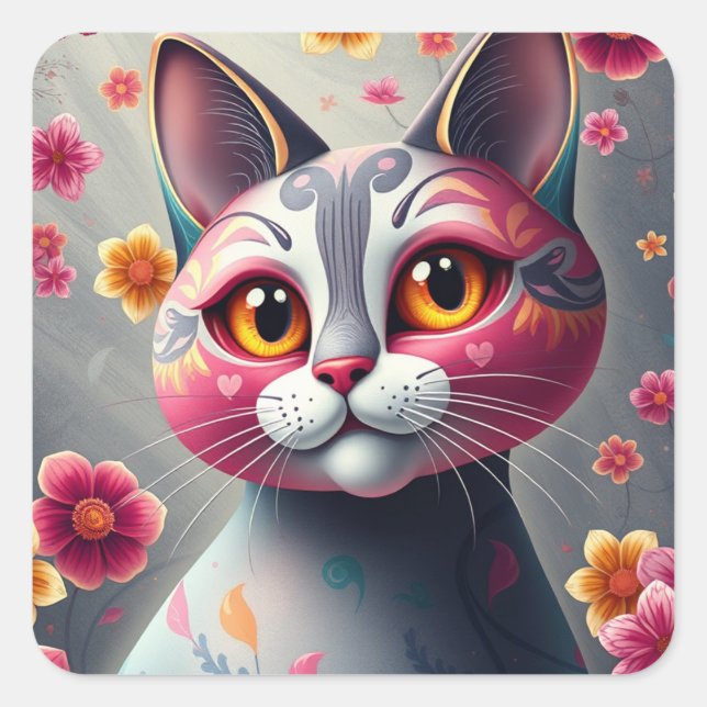 Fantasy Gemustert Fun Cat Stickers (Vorderseite)