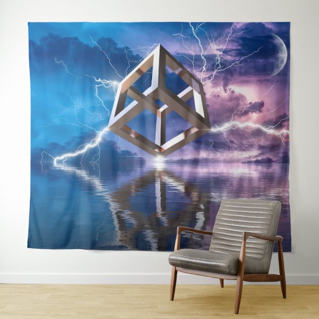 Fantasy Geometric Landscape Space Sky Ozean Wandteppich (Beispiel (Horizontal))