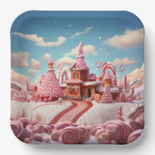 Fantasy Gingerbrett House mit Candies 1 Pappteller