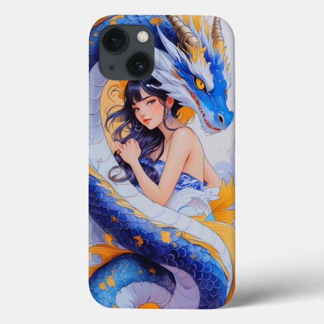Fantasy Girl & Blue Dragon iPhone Case (Rückseite)