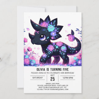 Fantasy Girl Dinosaur Digital Geburtstag Einladung