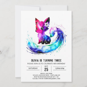 Fantasy Girly Fox Digital Girl Geburtstag Einladung