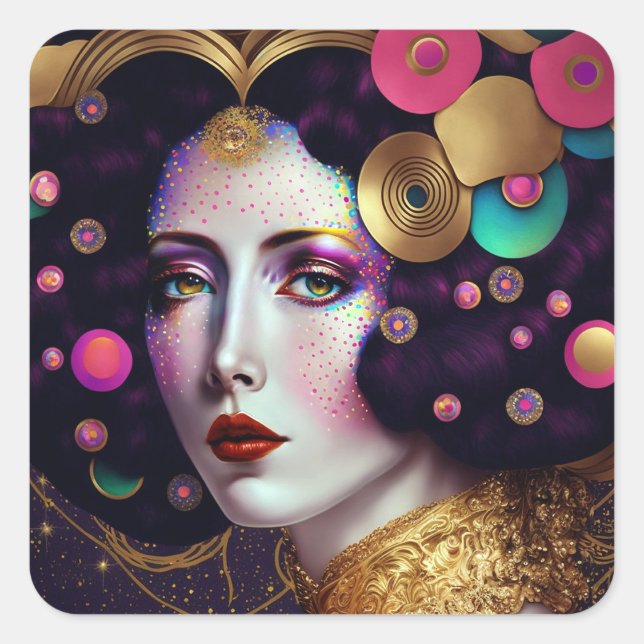 Fantasy Glam Woman Pop Art Square Sticker (Vorderseite)