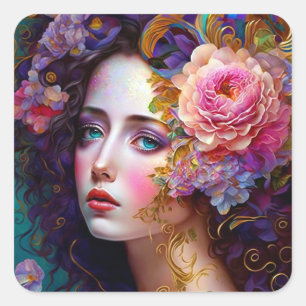 Fantasy Glam Woman Pop Art Square Sticker