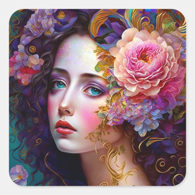 Fantasy Glam Woman Pop Art Square Sticker (Vorderseite)