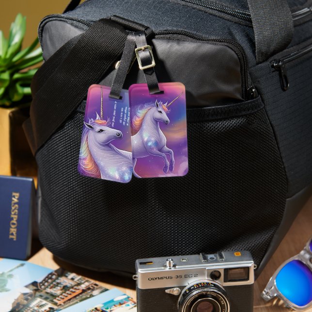 Fantasy Glitzer Rainbow Unicorn Kosmische Wolken Gepäckanhänger (Vorderseite & Rückseite)