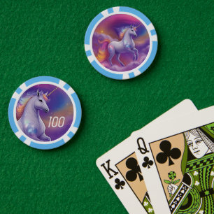 Fantasy Glitzer Rainbow Unicorn Kosmische Wolken Pokerchips