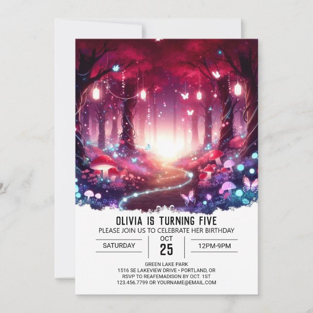 Fantasy glühende Woodland Digital Geburtstag Einladung (Vorderseite)