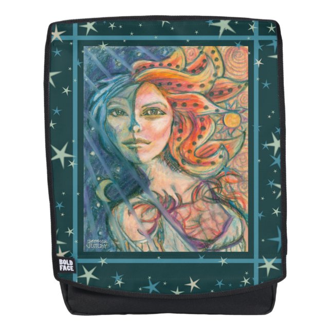 Fantasy Goddess Backpack mit Sun Moon und Stars Rucksack (Vorderseite)