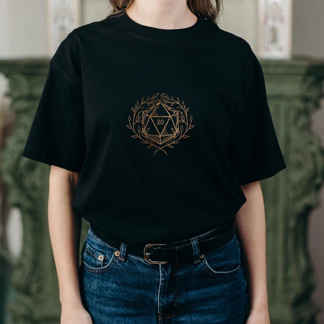 Fantasy Gold D20 Laurel Wreath T-Shirt (Von Creator hochgeladen)