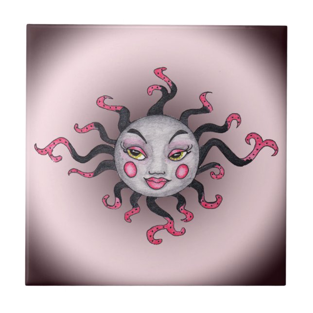 Fantasy Gothic Black Pink Sun Goddess Face Fliese (Vorderseite)