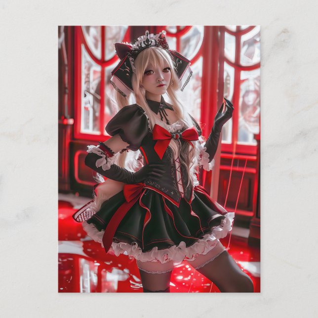 Fantasy Gothic Maid mit Kawaii Style Postkarte (Vorderseite)