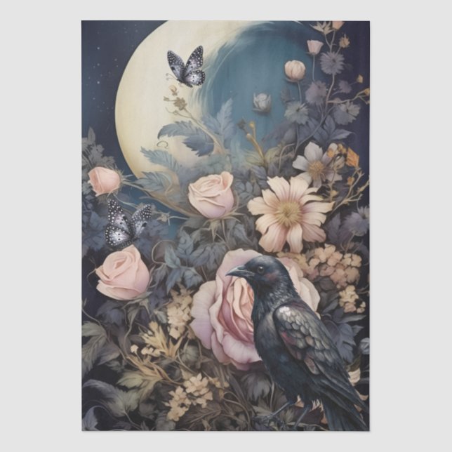 Fantasy Gothic Raven & Florals Seidenpapier (Vorderseite)