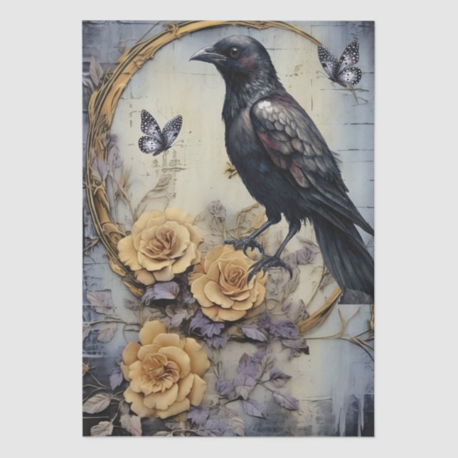Fantasy Gothic Raven & Florals Seidenpapier (Vorderseite)