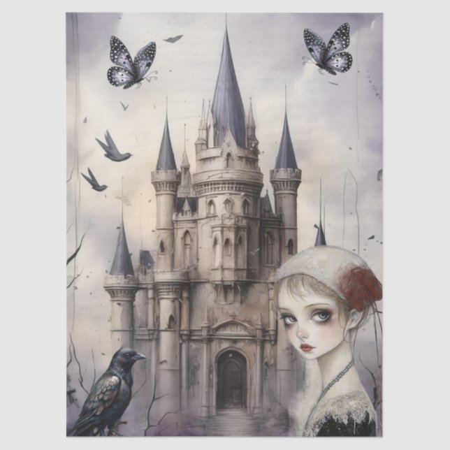 Fantasy Gothic Raven & Girl Seidenpapier (Vorderseite)