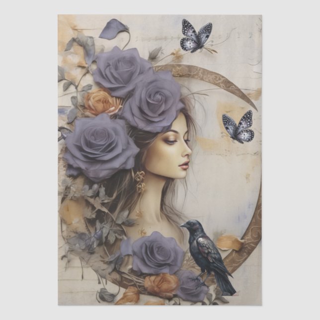 Fantasy Gothic Raven & Girl Seidenpapier (Vorderseite)