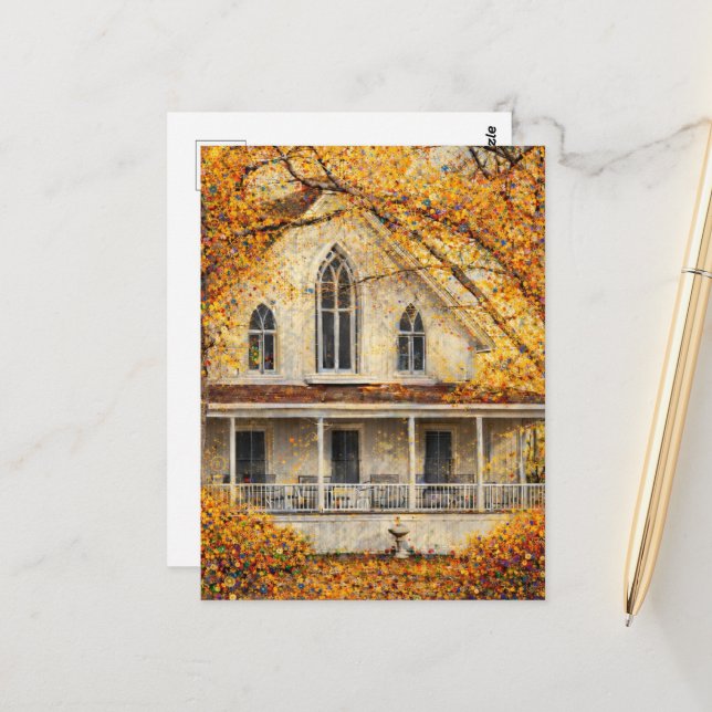 Fantasy Gothic-Revival Carpenter House  Postkarte (Vorderseite/Rückseite Beispiel)