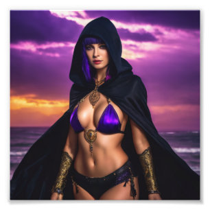 Fantasy Gothlock Babe in Cloak Sunset Fotodruck